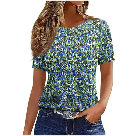 cocolona Womens Summer Tops 2026 Crew Neck Short Sleeve Cute Print T-shirts Dressy Casual Blouses S-2XL