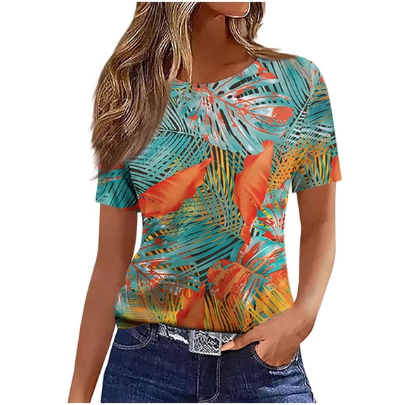 cocolona Womens Summer Tops 2026 Crew Neck Short Sleeve Cute Print T-shirts Dressy Casual Blouses S-2XL