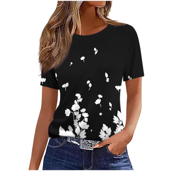 cocolona Womens Summer Tops 2026 Crew Neck Short Sleeve Cute Print T-shirts Dressy Casual Blouses S-2XL