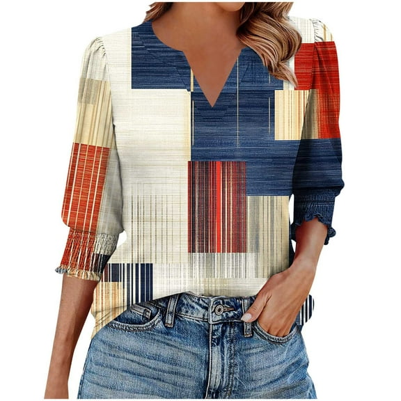 cocolona Womens Summer V Neck 3/4 Sleeve Tops Dressy Casual Blouses Fashion Casual Loose Cute Print T-shirts Trendy Tops 2025