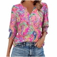 thumbnail image 1 of cocolona Womens Summer V Neck 3/4 Sleeve Tops Dressy Casual Blouses Fashion Casual Loose Floral Print T-shirts Trendy Tops 2025, 1 of 6