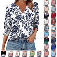 thumbnail image 1 of cocolona Womens Summer V Neck 3/4 Sleeve Tops Dressy Casual Blouses Fashion Casual Loose Floral Print T-shirts Trendy Tops, 1 of 7