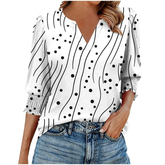 cocolona Womens Summer V Neck 3/4 Sleeve Tops Dressy Casual Blouses Fashion Casual Loose Floral Print T-shirts Trendy Tops 2025