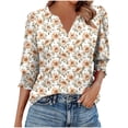 thumbnail image 1 of cocolona Womens Summer V Neck 3/4 Sleeve Tops Dressy Casual Blouses Fashion Casual Loose Floral Print T-shirts Trendy Tops 2025, 1 of 7