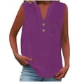 thumbnail image 1 of cocolona Womens Summer V Neck Button Tank Tops Casual Solid Sleeveless Shirts Lightweight Comfy T-shirt Blouses with Pockets Purple M, 1 of 7