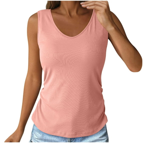 cocolona Womens Tank Tops with Built in Bras V Neck Sleeveless Ribbed Shirts Summer Casual Solid Color Tops S