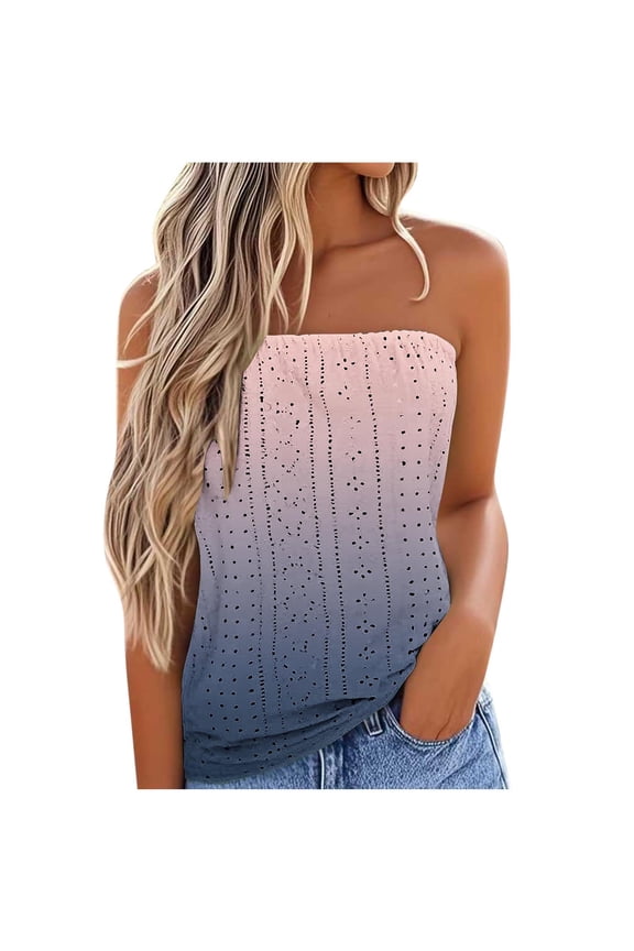Womens Tube Tops Summer Strapless Bandeau Tank Fashion Casual Gradient Print Sleeveless Shirts