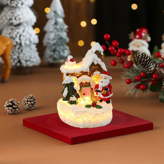 Summer Savings karymi Glowing Resin Christmas House 3.54x2.56x2.56 Inch LED Light Up Santa Snowman Decor for Tree Tabletop Display Christmas Party Supplies Summer Savings The Big Save