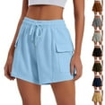 thumbnail image 1 of lcziwo Womens Cargo Shorts Drawstring Elastic Waist Baggy Casual Shorts Comfy Workout Running Shorts with Pockets Dark Blue M, 1 of 6