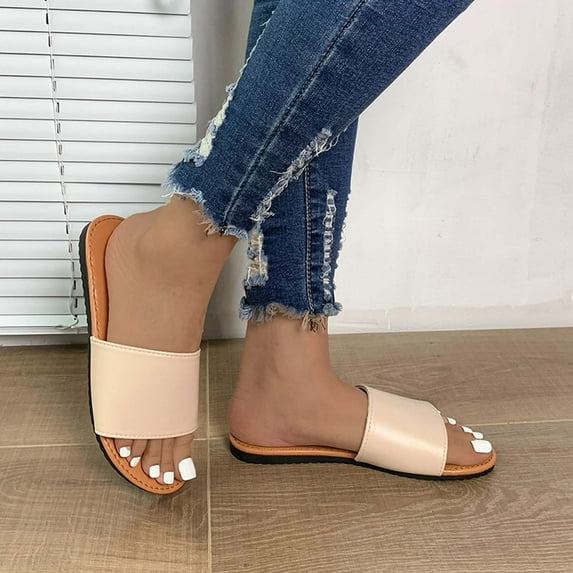 loopsun Summer Sandals for Womens,Womens Sandals,Womens Summer Fashion Flat Slippers Round-toe Solid Color Casual Beach Slippers
