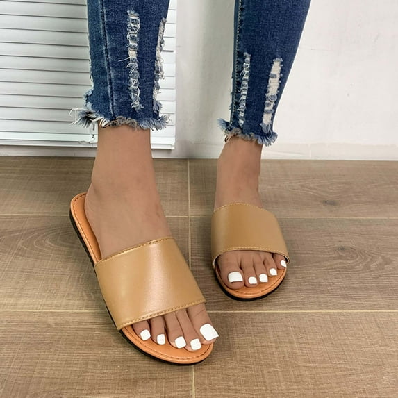 loopsun Summer Sandals for Womens,Womens Sandals,Womens Summer Fashion Flat Slippers Round-toe Solid Color Casual Beach Slippers