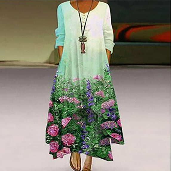 Summer Savings! pstuiky Women's Dress, A-Line Dress Flower Print Sleeveless Off the Shoulder Sundresses Cold Shoulder Sleeve Knee Length Dresses Homecoming Dresses Anniversary Green XL