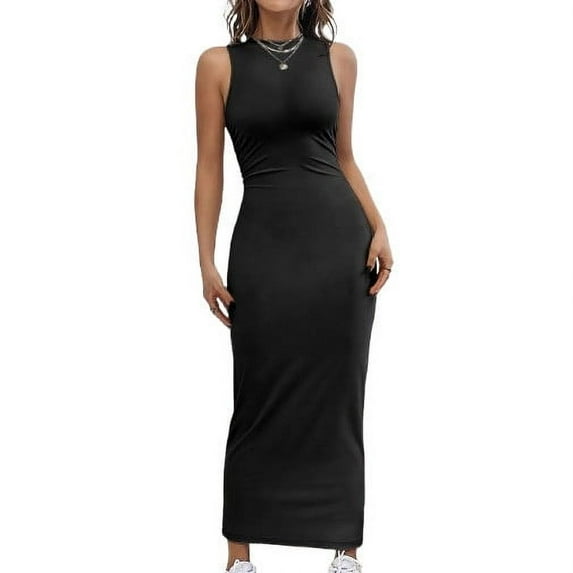 purcolt Women's Sleeveless Ruched Bodycon Maxi Dress Summer Casual Lounge Long Dress Elegant Wedding Guest Dresses