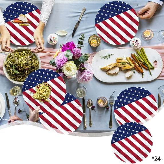 SummerTupukom Independence Day Decorations 4th of July Party Tableware Sets 24PCS Disposable Red White and Blue Party Paper Plates Memorial Day Patriotic Decor Party Supplies,Serve 24