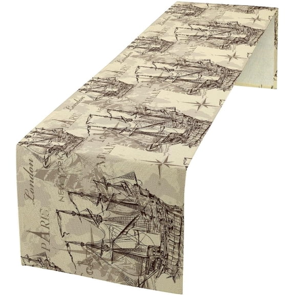 Summer Scallops Starfish Coral Coastal Table Runner, Retro Ocean Beach Sea Animals Theme for Dining Room Starfish Dinner Runner Kitchen Parties Patio Decor 13x36 Inch