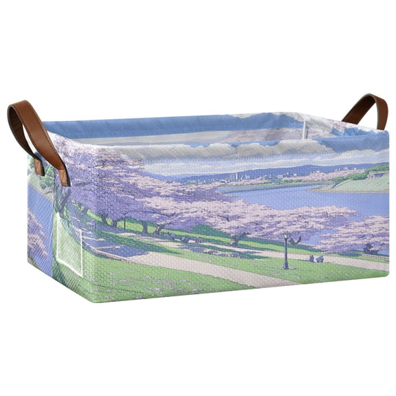 Summer Scenery Open Home Storage Bins Foldable Metal Frame Shelf Baskets 16.9x11.4x7.7in Water-Resistant