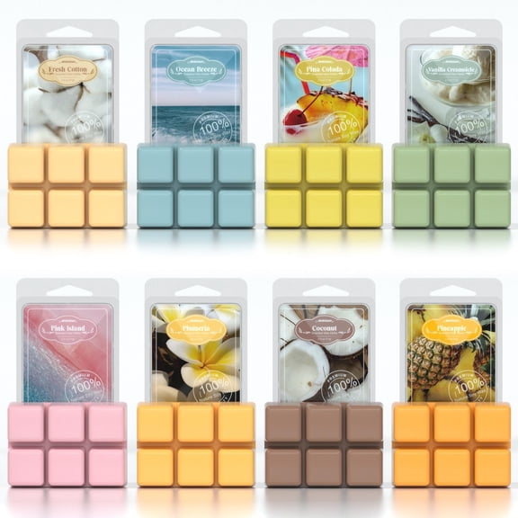 Summer Scented Wax Melts, Tropical Soy Wax Cubes for Warmer, Strong Scent Fragrance Melts, Ocean Breeze, Pina Colada, Fresh Cotton, Pineapple and More, Candle Melts Gift Set