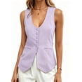 thumbnail image 1 of Summer Scoop Neckline Women Solid Slim Fit Button Down Vest Waistcoat Tops, 1 of 9