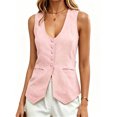 thumbnail image 1 of Summer Scoop Neckline Women Solid Slim Fit Button Down Vest Waistcoat Tops, 1 of 9