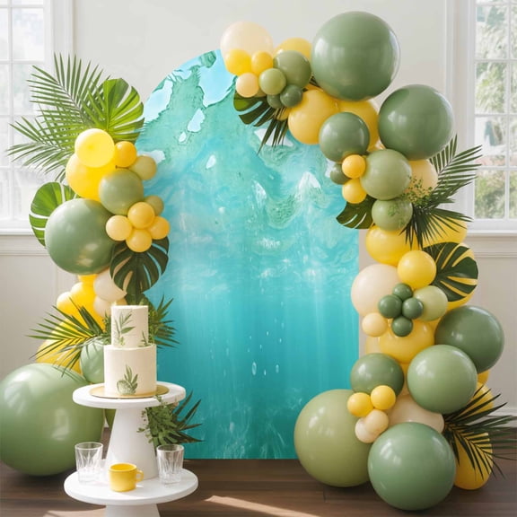 Summer Sea Arch Backdrop Cover, 6.6FT, Water Teal Ocean Waves Sunshine Spandex Arch Covers Double-Sided Backdrop for Wedding Birthday Party Photo Background Decoration