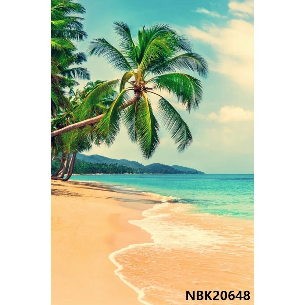 Summer Sea Backdrops Blue Sky White Clouds Beach Palms Trees Baby
