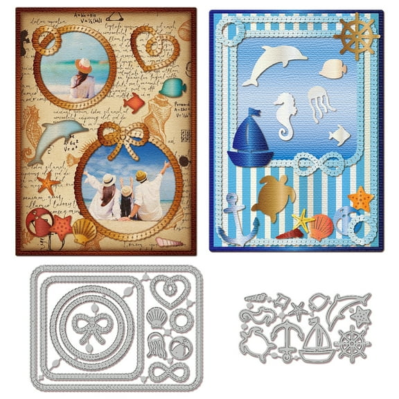 Summer Sea Background Photo Frame Cutting Dies for Card Making Rope Wreath Cut Die for DIY Scrapbooking Journal Embossing Paper Craft Decor for DIY