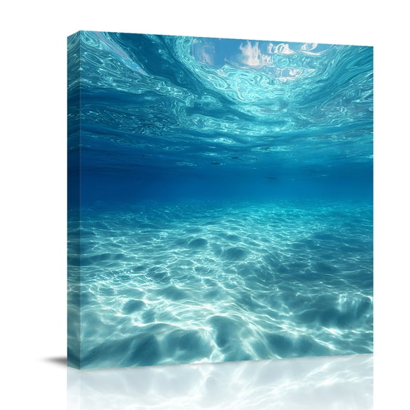 Summer Sea Canvas Wall Art for Living Room, Underwater Blue Ombre Ocean Waves Seascape Sand Poster Print Painting for Bedroom Office Home Decoration Wall Pictures Prepare To Hang 8"x8"