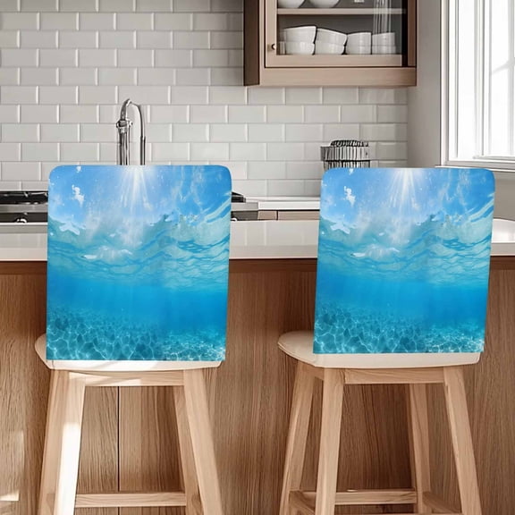 Summer Sea Chair Covers Set of 1 Water Blue Teal Ocean Waves Sunshine Chair Back Covers Stretch Removable Washable Slipcovers Protector for Dining Room Kitchen Party Decor