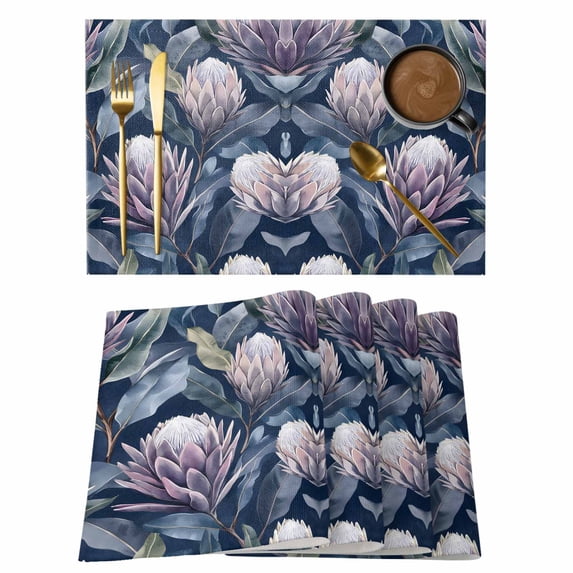 Summer Sea God Flower Placemats Set of 6, Vintage Floral Purple Plant Farm Non-Slip Place Mats Washable Table Mats for Kitchen Dining Table Decorations Indoor/Outdoor