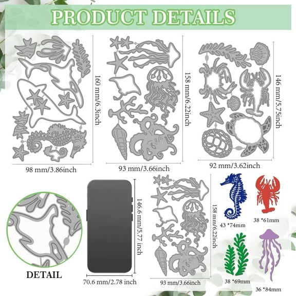 Summer Sea Life Cutting Dies Stencils Marine Undersea World Metal Die Cuts Whales Turtles Carbon Steel Embossing Templates for Scrapbooking Craft Card Making Birthday Gift Decoration