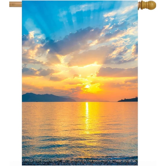 Summer Sea Ocean Sunrise Tropical Beach Nature Landcape House Flag 28" x 40" Double Sided Polyester Welcome Large Yard Garden Flag Banners for Patio Lawn Home Outdoor Decor