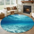 thumbnail image 1 of Summer Sea Round Living Room Rugs 6 ft, Underwater Blue Ombre Ocean Waves Seascape Sand Washable Area Rug with Non-Slip Sturdy Edge Binding Round Carpet for Kitchen Office Bedroom, 1 of 9