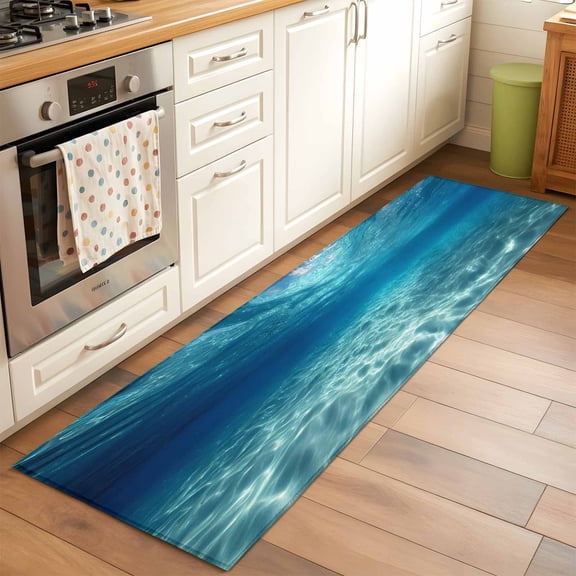 Summer Sea Runner Rugs 2x6 ft Underwater Blue Ombre Ocean Waves Seascape Sand Washable Hallway Rugs Non-Slip Floor Mats Absorbent Carpet Bedside Runners for Bedroom Kitchen Bathroom Laundry Room