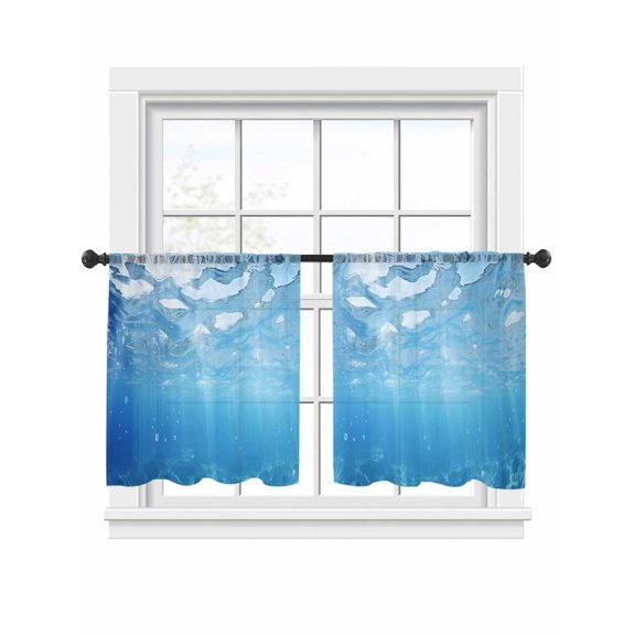 Summer Sea Sheer Curtains 54 Inch Long 2 Panels, Water Blue Ocean Waves Light Filtering Rod Pocket Curtains, Sheer Voile Drapes for Living Room Bedroom, 52"x54"
