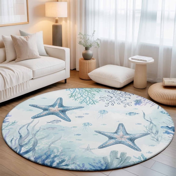 Small Round Rug 3ft, Coastal Non-Slip Area Rug for Bedroom, Summer ...