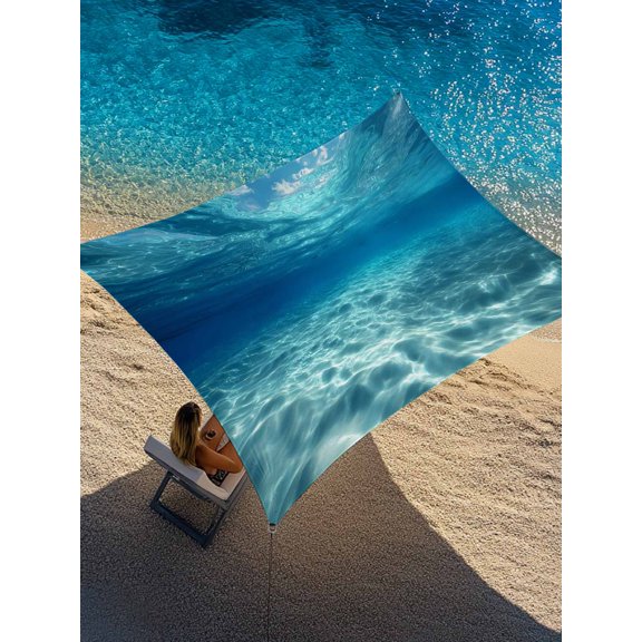 Summer Sea Sun Shade Sail 8' x 10', Underwater Blue Ombre Ocean Waves Seascape Sand Rectangle Outdoor Sunshade Canopy, Waterproof UV Block Patio Covers for Garden Yard Beach