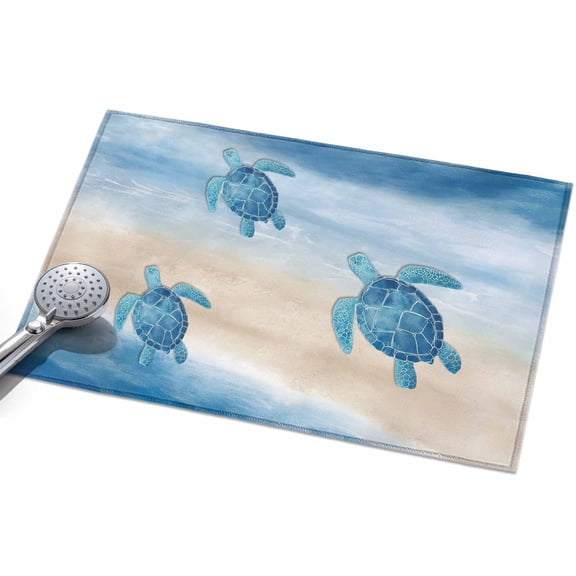 Summer Sea Turtle Area Rugs 2x3ft Dark Blue Ocean Animal Gradient Sea Wave Sand Floor Rug Non Slip Low Pile Ultra Soft Throw Carpet for Entryway Indoor Entrance Kitchen Bathroom