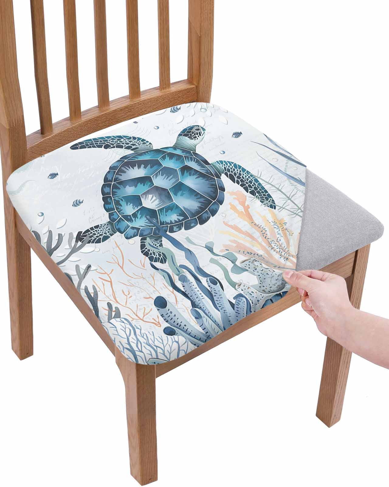 Turtle Chair Summer Sea Turtle Chair Seat Covers for Dining Room Stretch Chair Seat ...