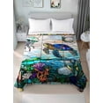 thumbnail image 1 of Summer Sea Turtle Full Size Flat Sheet, Wrinkleproof & Fadeproof Cooling Flat Bed Sheet Only, Stained Glass Ocean Jellyfish Coral Breathable Soft Bedding Top Sheets 81 x 96 Inches, 1 of 8