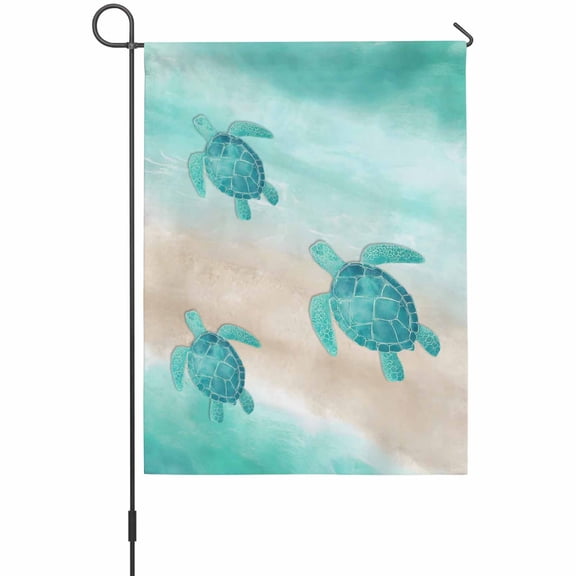 Summer Sea Turtle Garden Flag 12 x 18 Inches, Teal Ocean Animal Gradient Sea Wave Sand Weather Proof Outdoor Patio Flags Double Sided Small Garden Decoration for Yard Outside Home