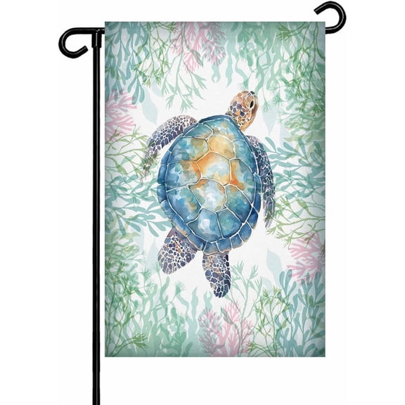 Summer Sea Turtle Garden Flag 12x18 Inch Nautical Coastal Ocean Watercolor Turtle Coral Double Sided Yard Flags for Outdoor Decoration Welcome Flag Outside Holiday Home Garden Porch lawn Patio Sign