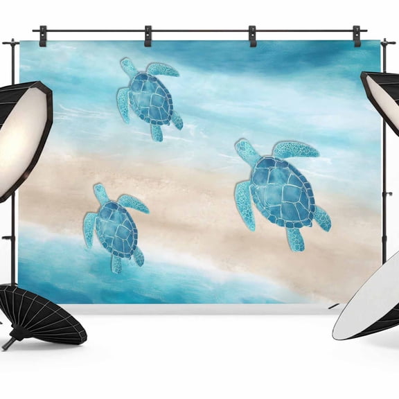 Summer Sea Turtle Photography Backdrop 7x5FT, Blue Ocean Animal Gradient Sea Wave Sand Photo Backdrops, Background for Photography Studio Photo Studio Background, Back Drop for Photoshoot