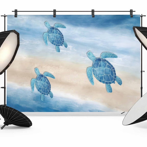 Summer Sea Turtle Photography Backdrop 7x5FT, Dark Blue Ocean Animal Gradient Sea Wave Sand Photo Backdrops, Background for Photography Studio Photo Studio Background, Back Drop for Photoshoot
