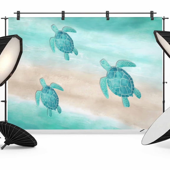 Summer Sea Turtle Photography Backdrop 8x6FT, Teal Ocean Animal Gradient Sea Wave Sand Photo Backdrops, Background for Photography Studio Photo Studio Background, Back Drop for Photoshoot