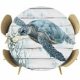 thumbnail image 1 of Summer Sea Turtle Round Tablecloth 36-44 Inch Round Fitted Table Cloth with Elastic Edge, Coastal Ocean Vintage Wood Board Waterproof Table Cover Protector for Outdoor Picnic Party Dining, 1 of 6