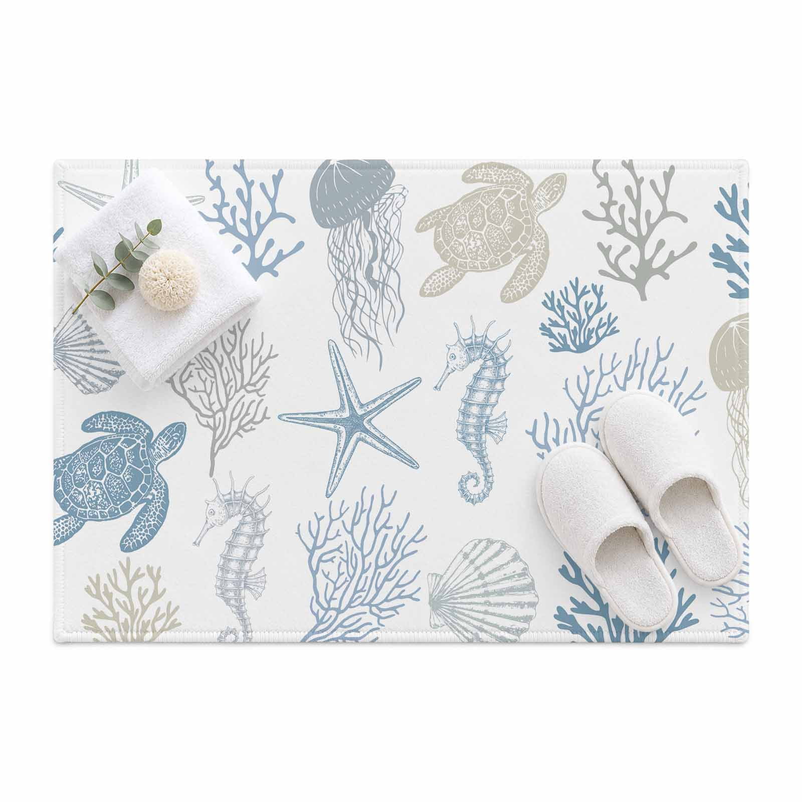 Summer Sea Turtle Seashells Area Rug 2'x3', Coral Ocean Creature Mat ...