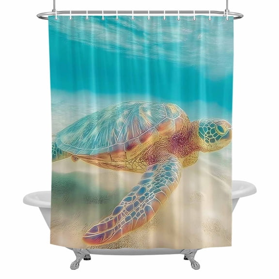 Summer Sea Turtles Bathroom Shower Curtain, Teal Blue Underwater Marine Life Sea Wave Waterproof Washable Soft Bath Curtain for Bathtub Decor with 12 Hooks&Grommet, 48x72 Inch