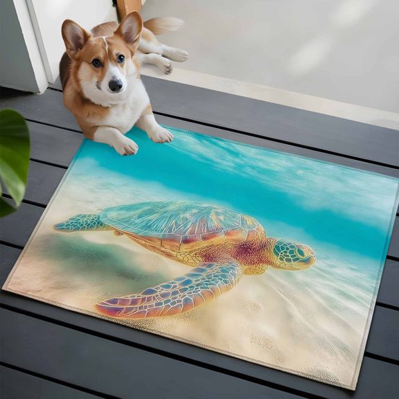 Summer Sea Turtles Front Door Rugs 2x3 ft Teal Blue Underwater Marine Life Sea Wave Small Rug for Entryway Non Slip Washable Bathroom Door Mat Absorbent Floor Mat for Indoor Entrance
