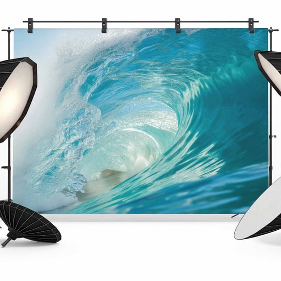 Summer Sea View Photography Backdrop 7x5FT, Blue Green Tube Wave Seawater Natural Beauty Photo Backdrops, Background for Photography Studio Photo Studio Background, Back Drop for Photoshoot