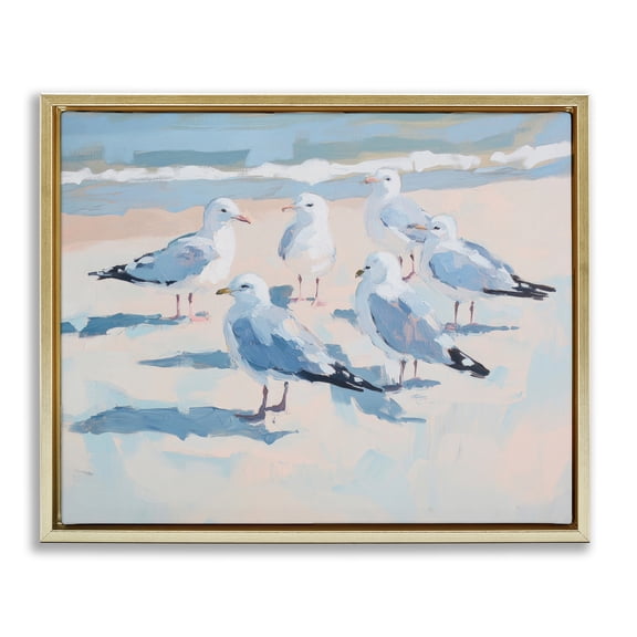 Stupell Industries Summer Seagulls Crowding Shore Gold Framed Floater Canvas Wall Art, design by Sisi and Seb, 25 x 31